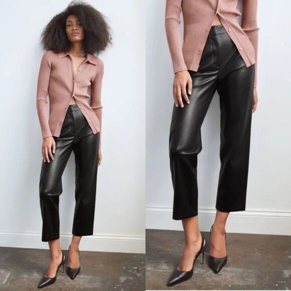 Aritzia Babaton Command Faux Leather Pants Black Size 8 Straight Leg High Waist - Picture 10 of 10